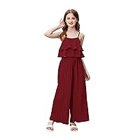 SOLY HUX Girl's Layer Ruffle Hem Cami Crop Top and High Waist Pleated Wide Leg Pants 2 Pieces