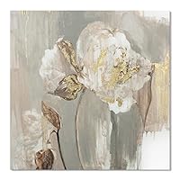 Goldfoilart Floral Wall Art Gold Pictures of White Flower Canvas with Gold Foil Embellishment Paintings Textured Poster Framed Artwork for Living Room Bedroom Office Decorations 24