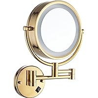Hardwire LED Lighted Wall Mount Gold Makeup Mirror with 10x Magnification for Bathroom and Bedroom,13