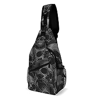 Black and White Skulls. Crossbody Sling Backpack Multipurpose Chest Bag Casual Shoulder Bag Travel Hiking Daypack