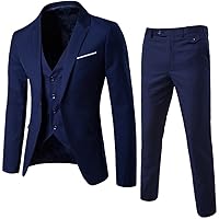 WULFUL Men’s Slim Fit Suit One Button 3-Piece Blazer Dress Business Wedding Party Jacket Vest & Pant