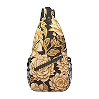 Many Golden Flowers Print Cross Chest Bag Crossbody Backpack Sling Shoulder Bag Travel Hiking Daypack Cycling Bag
