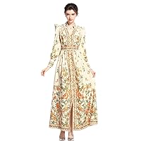 Spring Summer Ethnic Print Comfortable Breathable Long Sleeves Slim Fitaword Dress
