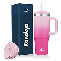 30 oz Tumbler with Handle and 2 Straws,2 in 1 Lid Insulated Water Bottle Stainless Steel Travel Coffee Mug,Cherry Blossoms