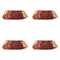 Square Acacia Wood Salad Plate (4-Pack) - Modern and Rustic Dinnerware - Handmade by Artisans In Vietnam - 100% Acacia Wood - Avocado Toast, Appetizers, Charger Plate, Fruit Salad