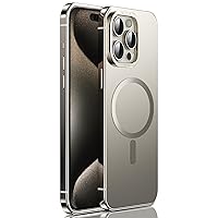 Case for iPhone 15/15 Pro/15 Plus/15 Pro Max, Aluminum Alloy Frame Matte Finish Coating [Compatible with MagSafe] Shockproof Anti-Fingerprint with Metall Camera Ring,Natural Titanium,15 Pro