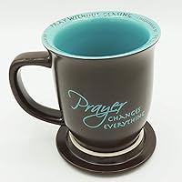 Abbey Gift Prayer Changes Everything Coaster Brown and Blue, 1 Count, Dishwasher Safe Mugs For Coffee and Tea, Includes Bible Verse, 