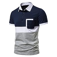 Mens Polo Shirts Short Sleeve Fashion Color Blocking Golf Polo Athletic Collared Shirt Tennis T-Shirt Tops