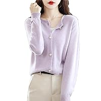 Autumn and Winter O-Neck Cardigan Solid Color Women's Cashmere Sweater Fashion Top 100% Merino Wool Sweater