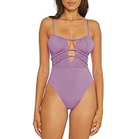 BECCA Women's Standard Color Code Shirred One Piece Swimsuit, Plunge Neck, Bathing Suits