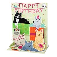 Pop-Up Sight 'N Sound Greeting Card - Feline Birthday, green, black, grey, orange, white