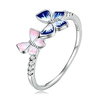 925 Sterling Silver Butterfly Band Adjustable Ring with CZ Jewelry Gifts for Women