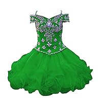 Ball Gown Cupcake Toddler Girl Pageant Dress Cold Shoulder 2023 Ruffles Crystal Short Birthday Party Dress