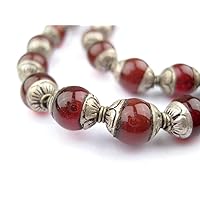 TheBeadChest Capped Carnelian with Silver Gemstone Beads, Full Strand of Round Nepalese Stone Beads, Great for DIY Jewelry Necklace & Bracelet Making