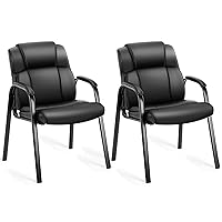 Office Guest Reception Chairs PU Leather Executive Desk, Waiting Conference Room Lobby with Lumbar Support and Padded Arms,No Wheels, Dark Black-2Pack