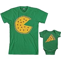 Threadrock Pizza Pie & Slice Infant Bodysuit & Men's T-Shirt Matching Set (Baby: 6M, Kelly Green|Men's: L, Kelly Green)