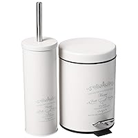 Home Basics Paris Collection Bathroom Accessories Decorative Wastebasket Bin and Toilet Brush Set , Stylish Accent Décor Set to Compliment any Bathroom