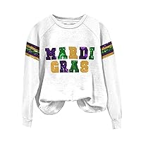 Litetao Mardi Gras Shirts for Women 2024 Casual Long Sleeve Sequin Sparkly Graphic Crewneck holiday Sweatshirts Pullover Tops