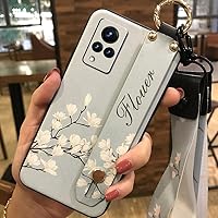 Wrist Strap Silicone Phone Case for VIVO V21, Durable Soft Kickstand Lanyard Original Shockproof Soft Case for Woman Phone Holder Anti-Knock Flower for Girls Dirt-Resistant Back Cover, 11