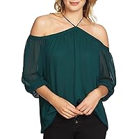1.STATE Womens Sheer Knit Blouse, Green, X-Small