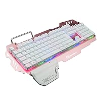 RedThunder K900 Gaming Keyboard - LED Backlit, Phone Holder, Hand Rest, Rose Gold Metal Cover - Durable, Ergonomic, Quiet, Waterproof - Computer Laptop PC Mac Gamer(White)