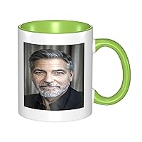 George Clooney Coffee Mug 11 Oz Ceramic Tea Cup With Handle For Office Home Gift Men Women Green