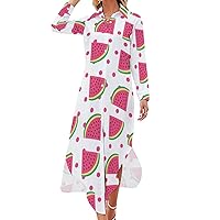 Fruit Watermelon Women's Shirt Dress Long Sleeve Button Down Shirts Dress Casual Loose Maxi Dresses