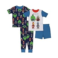 Marvel Boys' 4-Piece Snug-fit Cotton Superhero Pajama Set, Soft & Cute for Kids