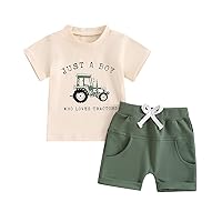Toddler Baby Boy Summer Clothes Tractor/Funny Letters Print T-Shirt Casual Shorts Set Infant Baby Farm Clothes