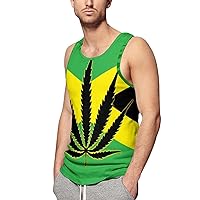 Jamaican Flag with Marijuana Leaf Men's Sleeveless Vest Fashion Print Tank Tops Shirt For Casual Gym Workout