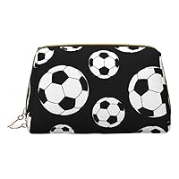 Soccer Black Print Leather Clutch Zipper Cosmetic Bag, Travel Cosmetic Organizer, Leather Storage Cosmetic Bag