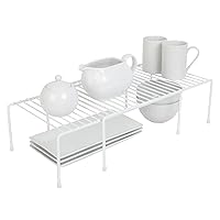 Smart Design Kitchen Storage Expandable Shelf Rack w/ Scratch Resistant Feet - Steel - Rust Resistant Finish - for Cups, Dishes, Cabinet & Pantry Organization - Kitchen (16 x 32.5) [White]