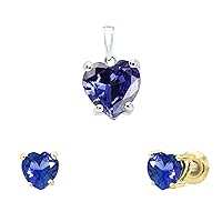 Dazzlingrock Collection Heart Shape Tanzanite Solitaire Style Pendant & Stud Earrings Set for Women in Gold