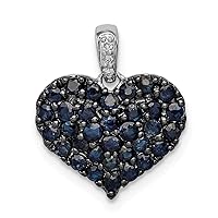925 Sterling Silver Polished Hidden bail Diamond and Sapphire Love Heart Pendant Necklace Measures 17x14mm Wide Jewelry for Women