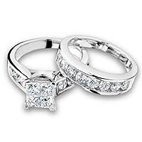 Princess Cut Diamond Engagement Ring and Wedding Band Set 1.00 Carat (ctw) in 10K White Gold (i2/i3, i/j) (6)