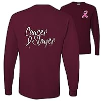 Cancer Slayer Brave Breast Cancer Awareness Front & Back Mens Long Sleeves