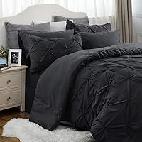 Bedsure Black King Size Comforter Set - Bedding Set King 7 Pieces, Pintuck Bed in a Bag Black Bed Set with Comforter, Sheets, Pillowcases & Shams