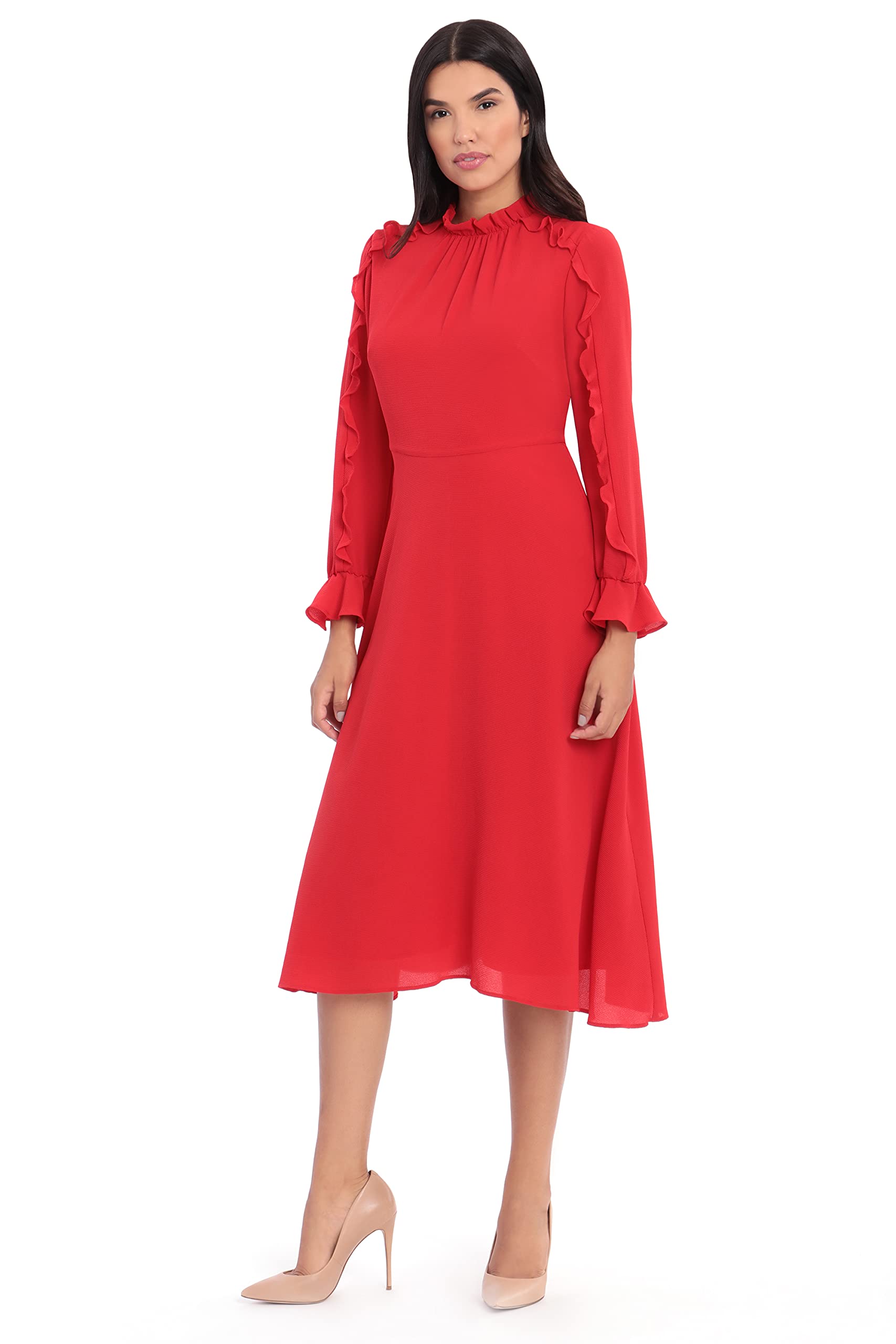 Donna Morgan Women's Ruffle Sleeve Midi Dress
