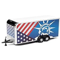 4-Wheel Enclosed Car Trailer Patriotic with Graphics 1/64 Diecast Model by Auto World AWSP092