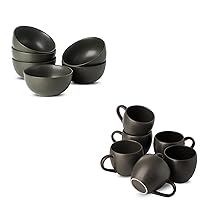 12-Piece Dinnerware set - Coffee Mugs Set of 6, Soup Bowls Set of 6, Matte Black