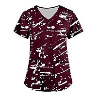 Scrub Tops Women Print Floral Printed Turtleneck Short Sleeve T Shirt Athletic Flannel Shirts for Women