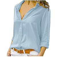 Long Sleeve Shirts for Women,Plus Size Casual Sexy Chiffon Shirt Trendy Solid Button Blouse Lightweight Top Tees