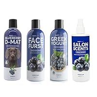 Bark2Basics Blueberry Bundle 16 oz - Shampoo, Facial Scrub, D-Mat Conditioner, and Pet Perfume Spray - Made in The USA, Natural Ingredients, Deodorizing, Professional Grade