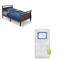 Contemporary Wood Sleigh Toddler Bed, Black Cherry Espresso Twinkle Galaxy Dual Sided Recycled Fiber Core Crib and Toddler Mattress (Bundle)