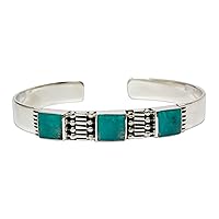 NOVICA Handmade Turquoise Cuff Bracelet Crafted Mexican Taxco Silver Natural Sterling Blue Mexico [5.75 in L (end to End) x 0.4 in W] 'Aztec Elegance'