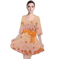 CowCow Womens Casual Dresses Pattern Mushroom Fallen Autumn Warm Shades Velour Kimono Dress, XS-3XL