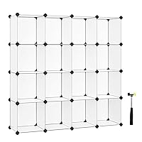 Cube Storage Organizer, Set of 16 Plastic Cubes, Book Shelf, Closet Organizers and Storage, Room Organization, Bedroom Living Room, 12.2 x 48.4 x 48.4 Inches, White ULPC44L
