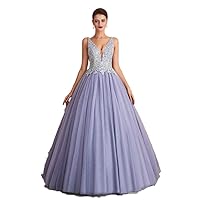 V Neck Lace Crystals Evening Party Dress Tulle Celebrity Pageant Gown