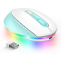 seenda Wireless Mouse, Rechargeable Light Up Mouse for Laptop, Small Cordless Mice with Quiet Click LED Rainbow Lights for PC Computer Kids Chromebook Windows Mac,Mint Green