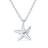 Ocean Lover Sea Tropical Beach Vacation Nautical Starfish Pendant Necklace Stud Earrings Jewelry Set For Women Teens Polished .925 Sterling Silver